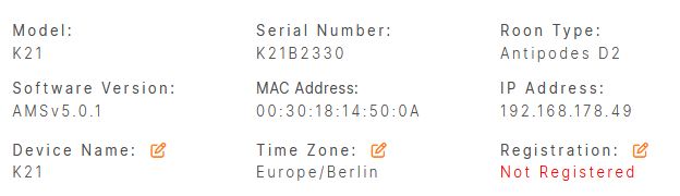 Antipodes Kala 21 eigene Software Roon
